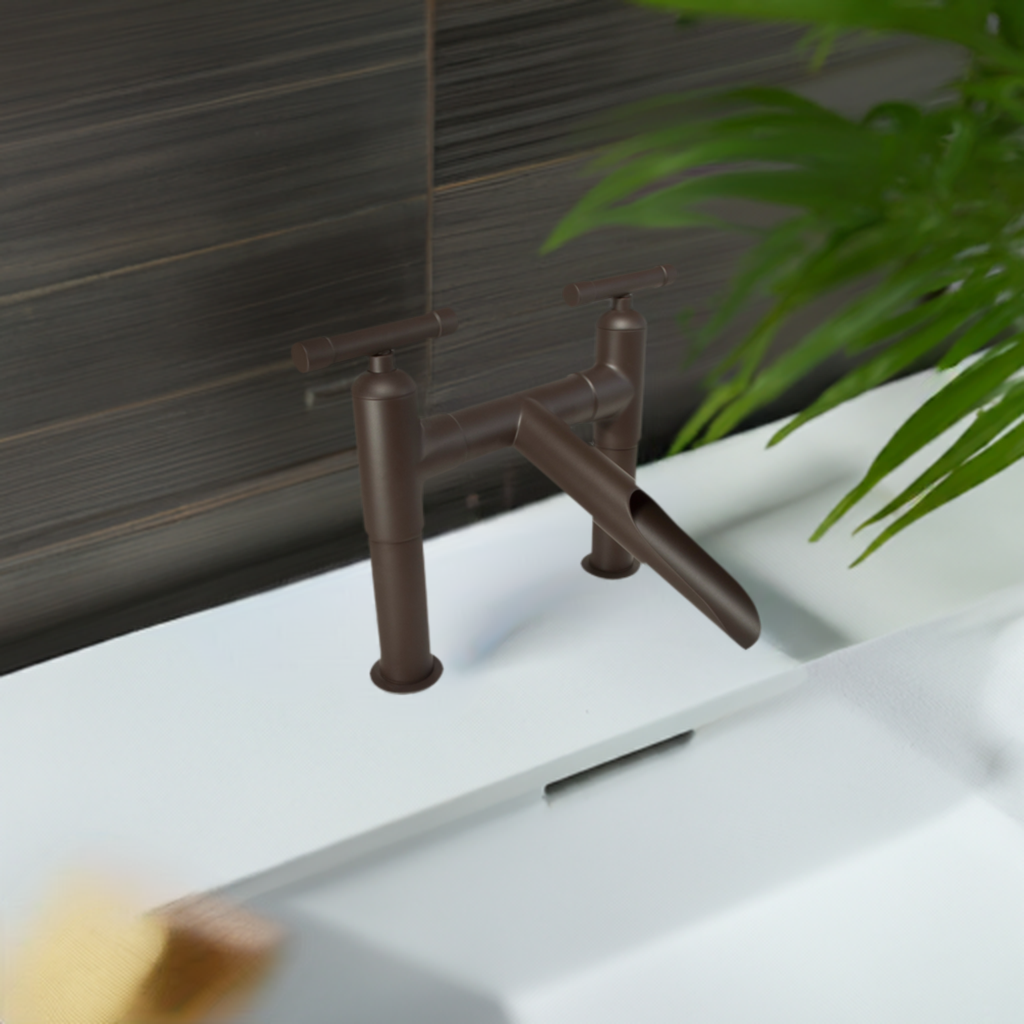 Deck Mount Lavatory Faucet - Modern Bathroom Sink Faucet with High Arc Spout for Home & Commercial Use | Perfect for Bathrooms, Restrooms, and Powder Rooms