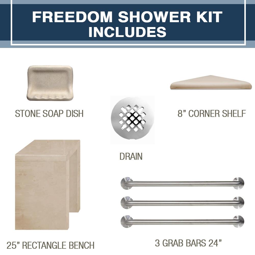 Freedom Grio Marble Newport Mosaic Alcove Shower Enclosure Kit - Waterproof Bathroom Upgrade for Modern Homes & Luxury Hotels