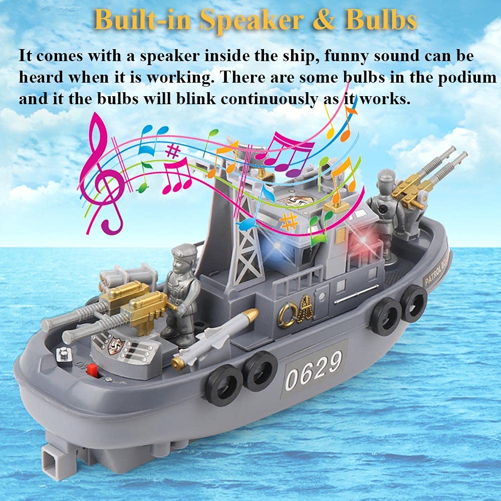 Electric Patrol Boat Toy - Coast Guard & Military Warship Model for Kids, Remote Control Water Pool Boat with LED Lights | Perfect for Outdoor Play, Pool Battles & Collectors
