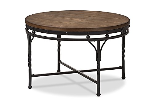 Vintage Industrial Round Coffee Cocktail Table - Antique Bronze & Gray Finish | MOOSENG Gabie Occasional Side Table for Living Room, Bedroom, or Office Decor