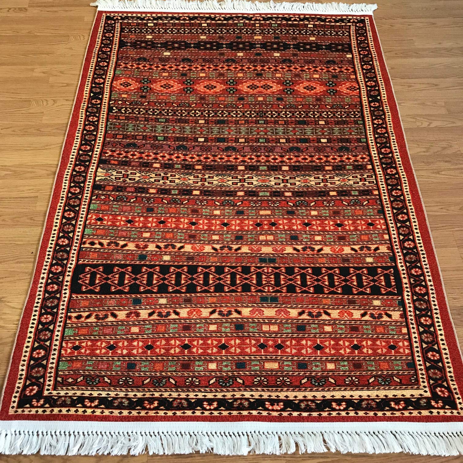 Bohemian Turkish Kilim Area Rug 4'x6' - Handmade Sumak Design for Kitchen, Bedroom, Living Room & Hallway - Indoor/Outdoor Use - Perfect for Boho Home Decor & High Traffic Areas