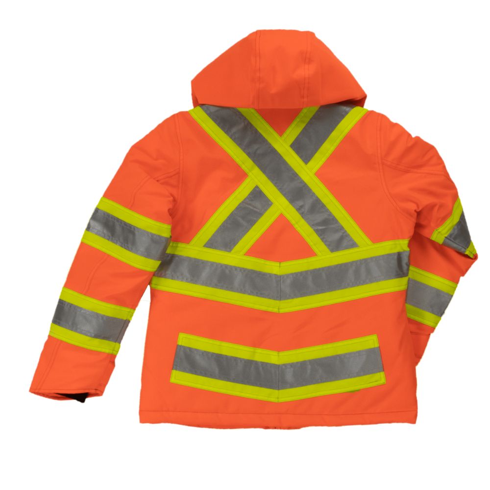 Tough Duck Women's High Visibility Insulated Flexible Safety Work Jacket SJ41 - Orange | Reflective Winter Construction Jacket for Outdoor Work & Cold Weather Protection