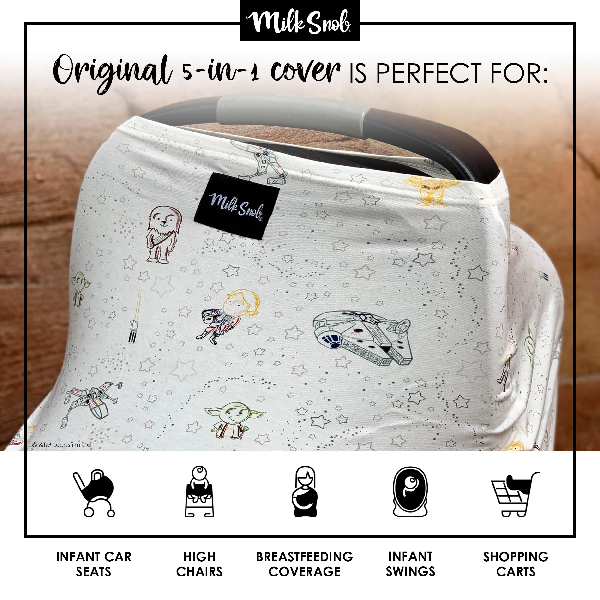Star Wars 5-in-1 Baby Cover by Milk Snob - Little Galaxy Print for Breastfeeding Privacy, Car Seat, Stroller, High Chair & Shopping Cart - Newborn Essentials & Nursing Accessory - Perfect for Travel, Outings & Daily Baby Care