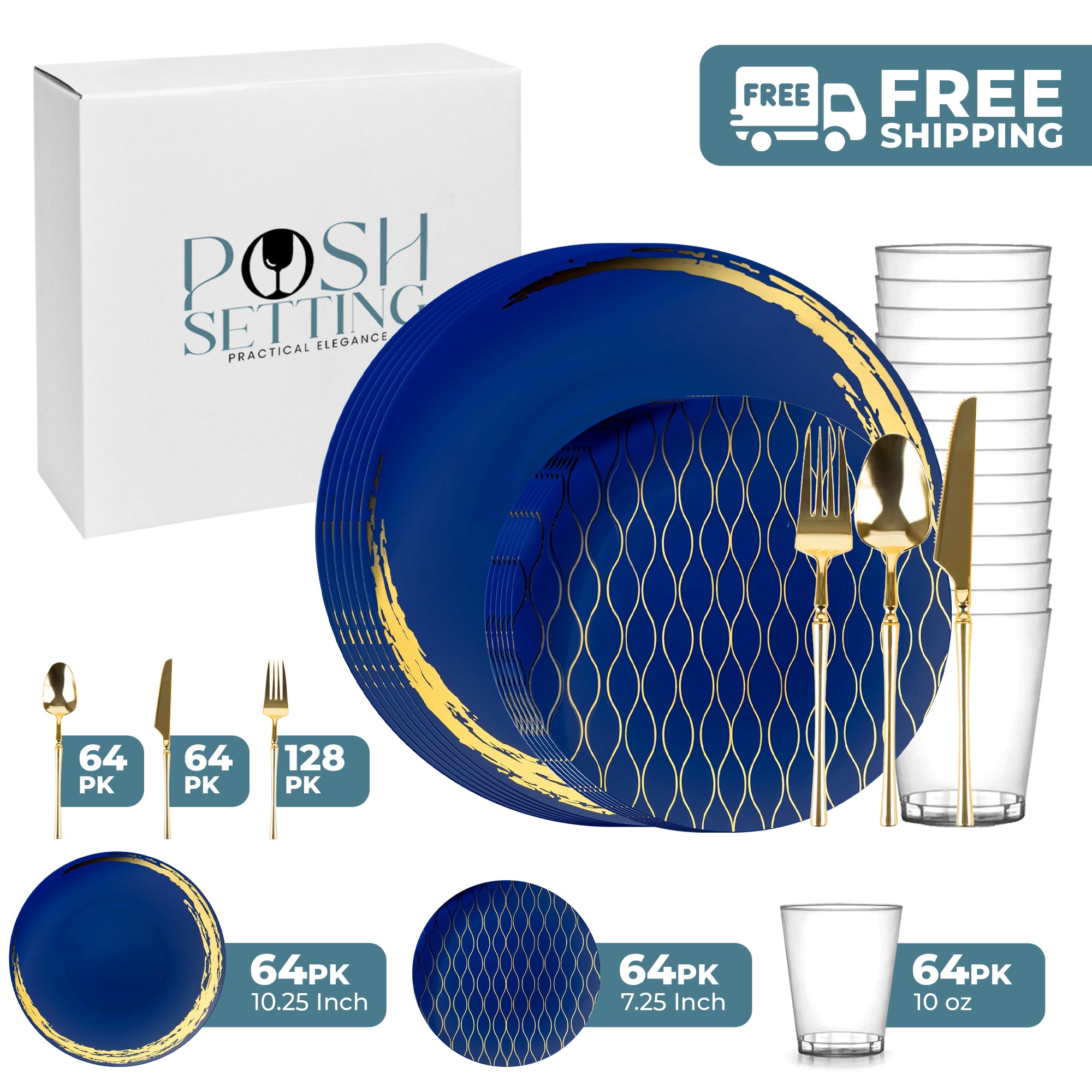 Blue and Gold Plastic Party Bundle with Whisk - Perfect for Birthday Celebrations, Baby Showers, and Themed Events