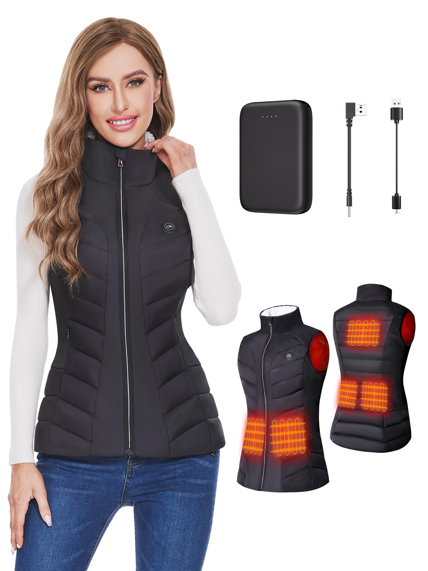 ZLTFashion Women's Lightweight Heated Vest with 5 Heating Zones, Rechargeable Battery & Fleece Stand Collar - Perfect for Outdoor Activities, Winter Sports & Cold Weather Commuting
