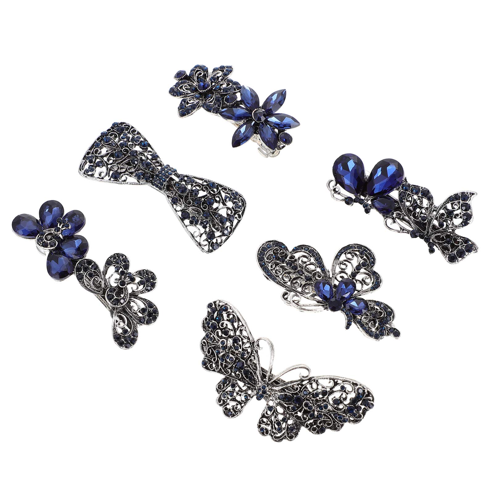Beaupretty Crystal Rhinestones Hair Barrettes - 6pcs Vintage French Hair Clips with Butterfly Design for Women & Girls - Perfect for Bridal, Party, Prom, and Everyday Wear