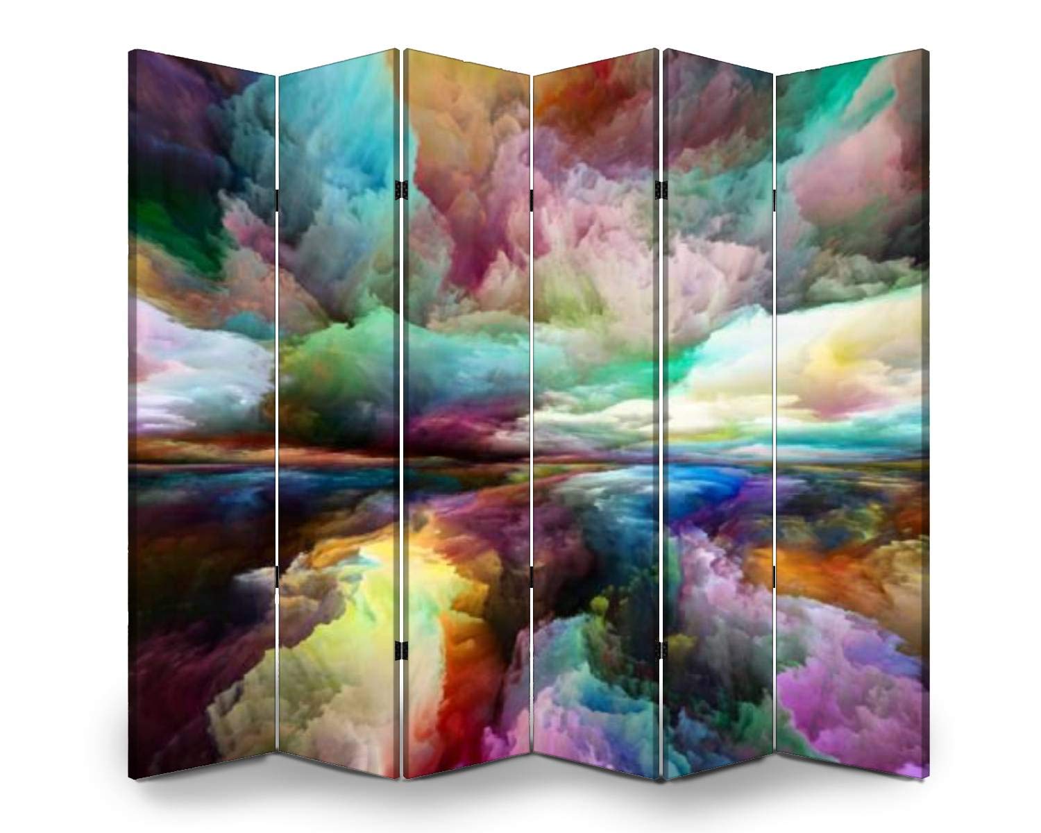 APED DECOR 6-Panel Wooden Room Divider with Vision of Land and Sky Painting - Folding Privacy Screen, Dual-Sided Canvas Partition for Home & Office - Perfect for Living Room, Bedroom, or Studio Space Divider