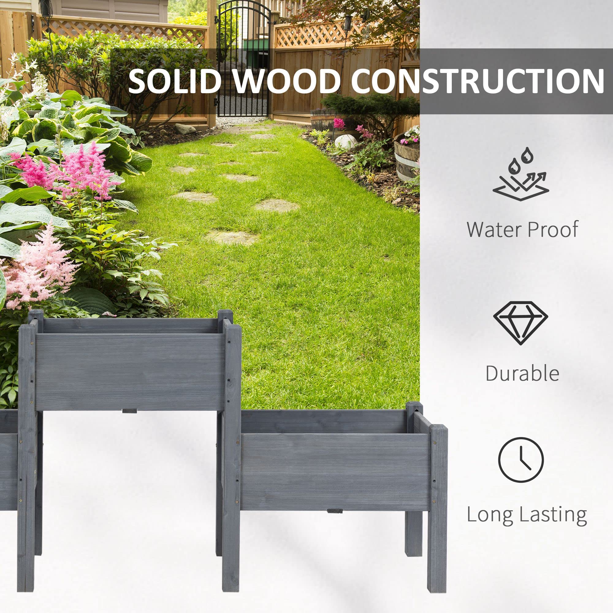 Outsunny 3-Tier Raised Garden Bed Kit - Elevated Wooden Planter Stand with Drainage Holes for Vegetables, Herbs & Flowers (Gray) - Perfect for Patio, Balcony & Small Space Gardening