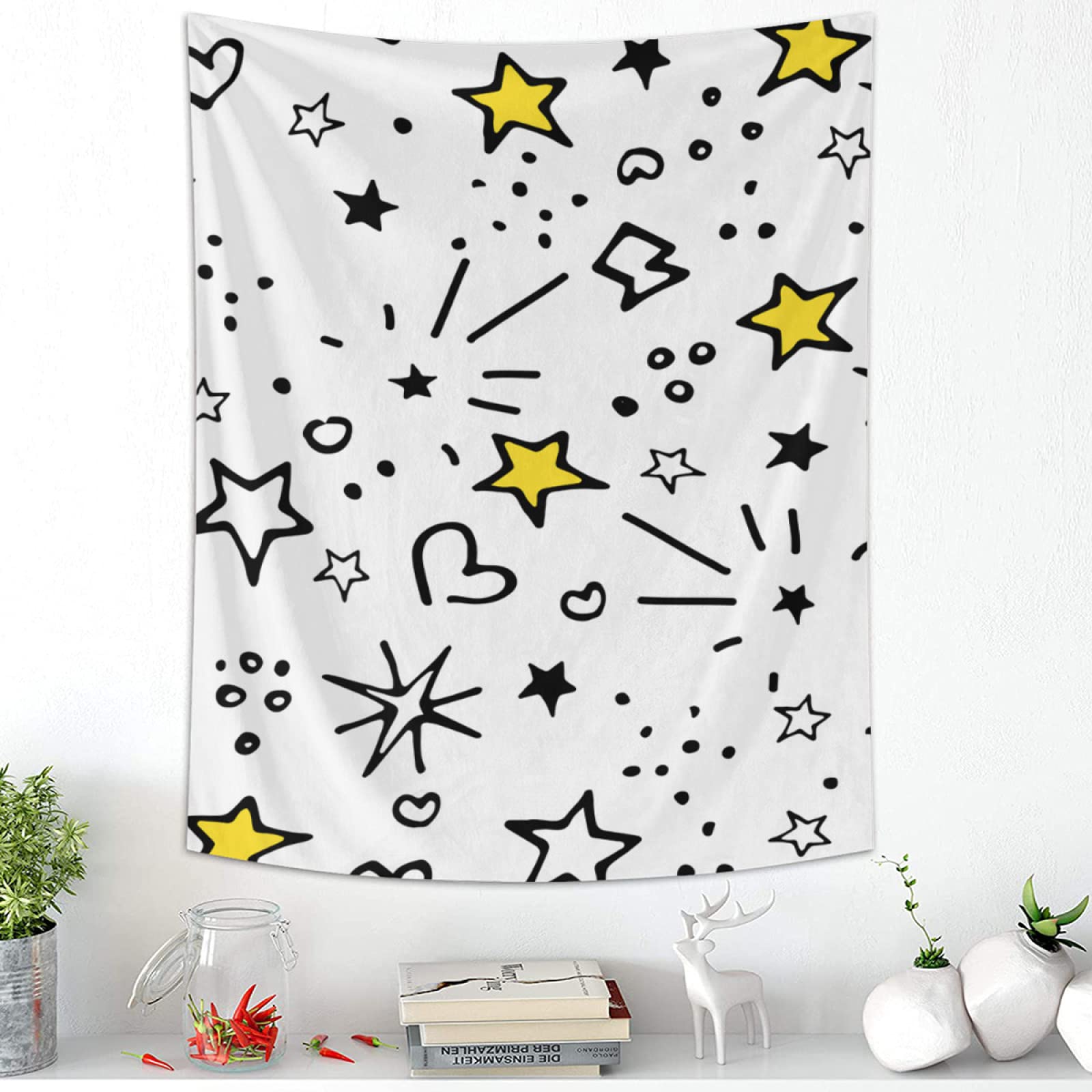 TropicalLife Hand-Drawn Star Wall Tapestry - 40x60 Inch Bohemian Bedroom Decor, Aesthetic Polyester Hanging for Living Room & Dorm - Perfect for Hippie Style, Meditation Spaces & Photo Backdrops