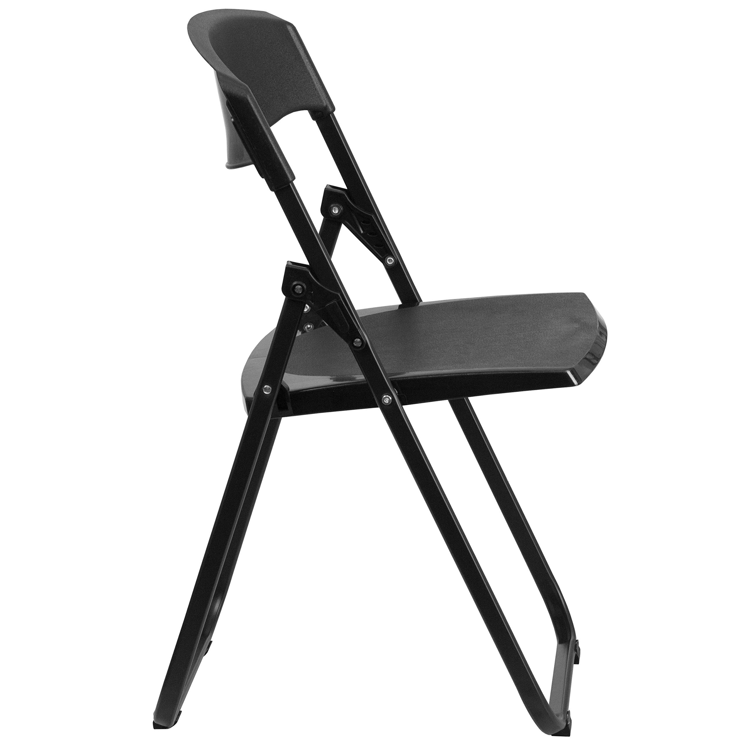 EMMA + OLIVER 2-Pack Black Plastic Folding Chairs with Built-in Ganging Brackets - Lightweight & Stackable for Outdoor Events, Parties, and Temporary Seating