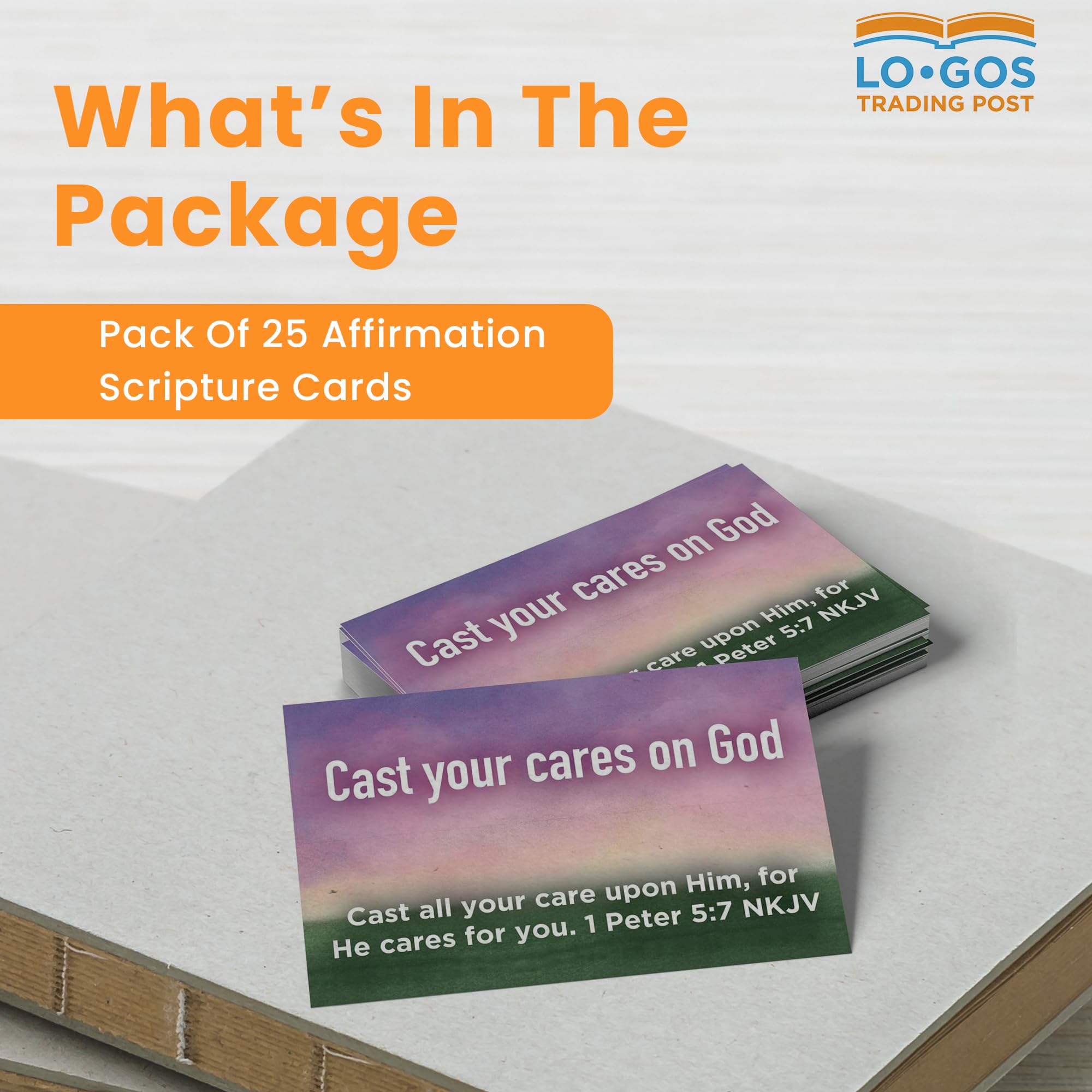 Bulk Pack of 25 'Cast Your Cares on God' 1 Peter 5:7 Scripture Cards - Christian Bible Verse Affirmation Cards for Kids, Sunday School, Youth Group & Church Ministry - Perfect for Daily Devotions, Bible Study & Faith-Based Encouragement