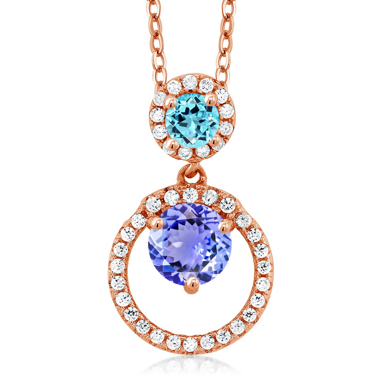 1.86 Ct Natural Blue Tanzanite & Swiss Blue Topaz Pendant in 18K Rose Gold Plated Silver - Elegant Jewelry Gift for Women, Perfect for Weddings, Anniversaries & Special Occasions