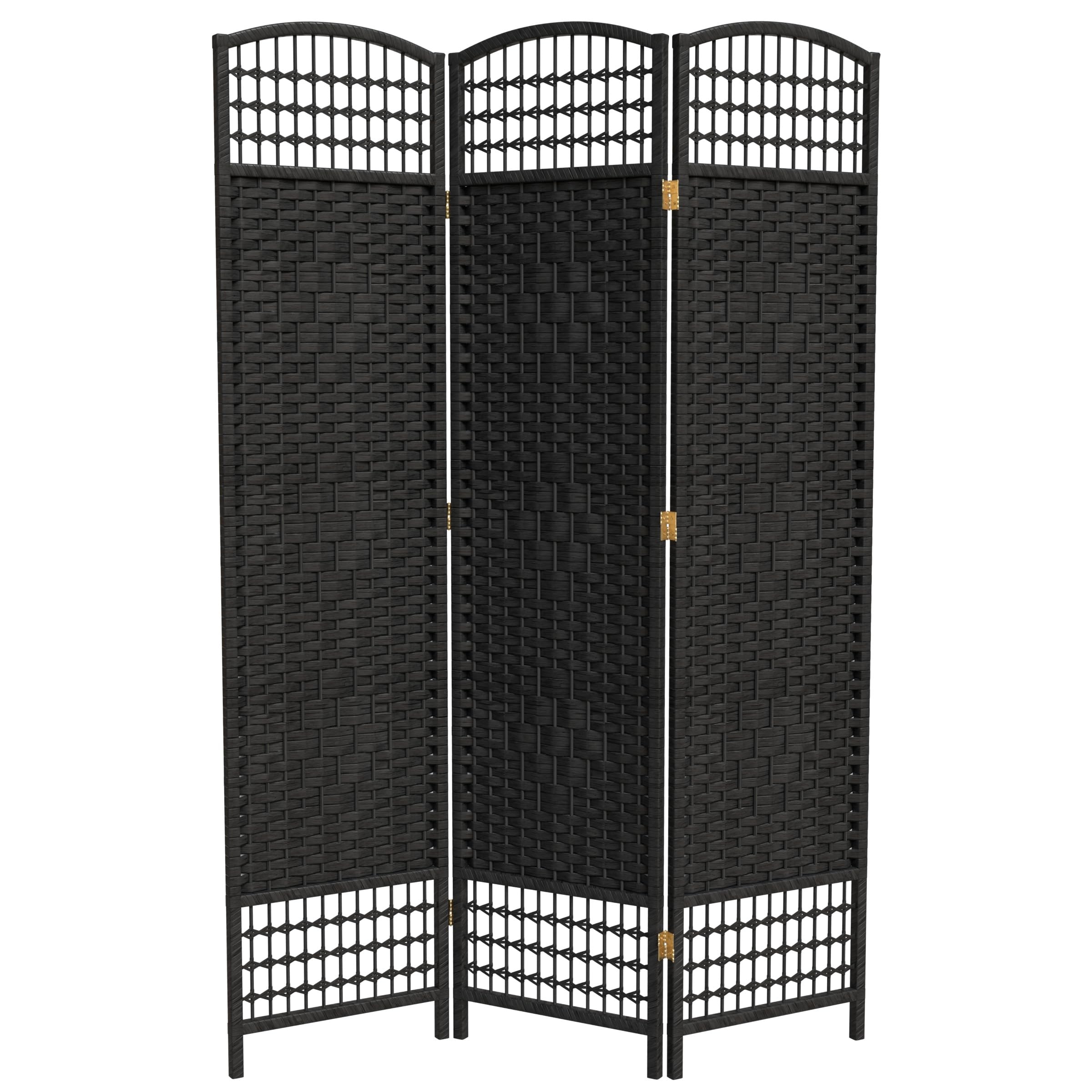 5.5 ft Tall Red Lantern Fiber Weave Black 3-Panel Room Divider - Asian Inspired Decorative Screen for Home, Office & Event Partitioning