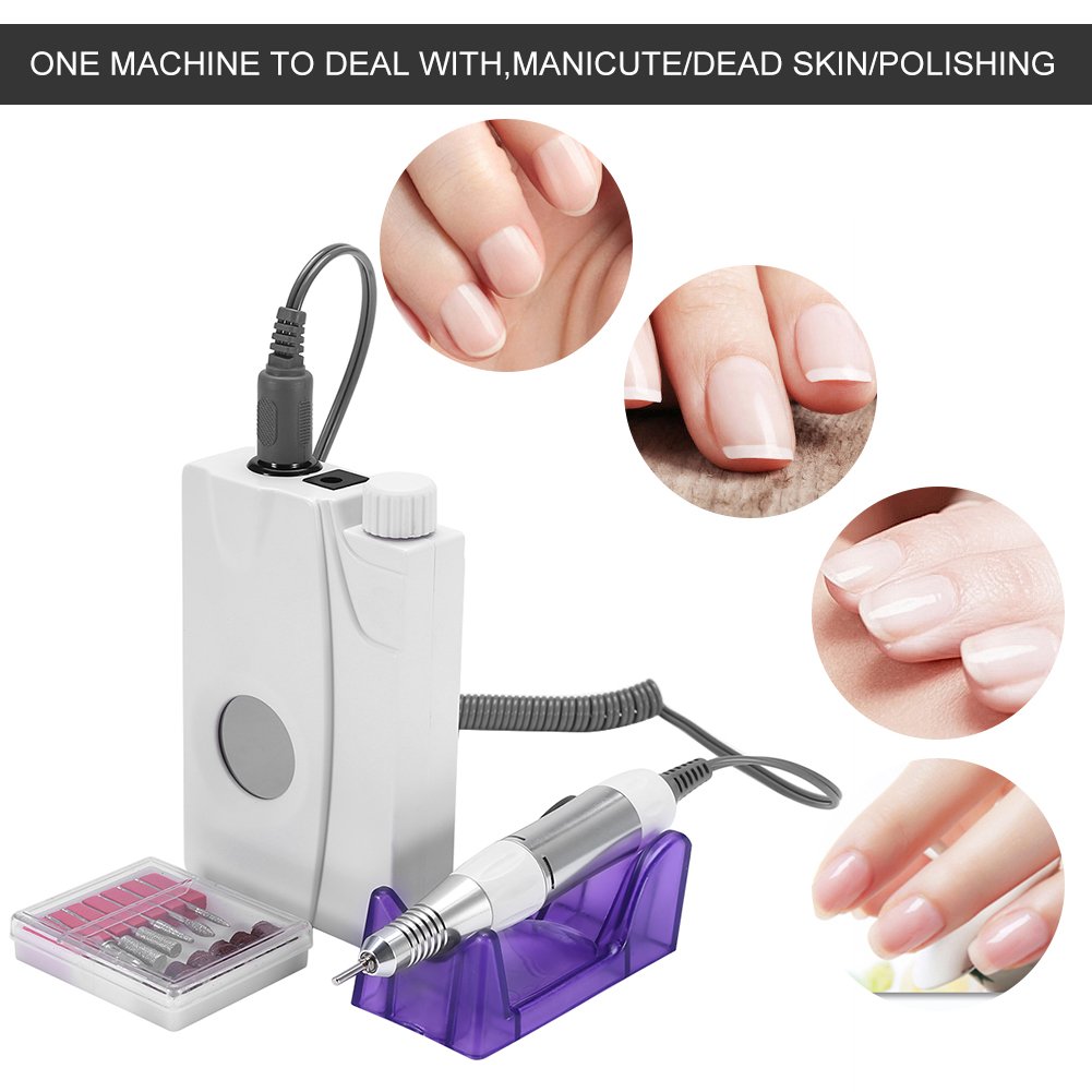 Professional Cordless Rechargeable Nail Drill Machine - 30000 RPM Electric Nail File with LCD Display & 6 Drill Bits - Portable Manicure Pedicure Kit for Salon, Home Use & DIY Nail Art