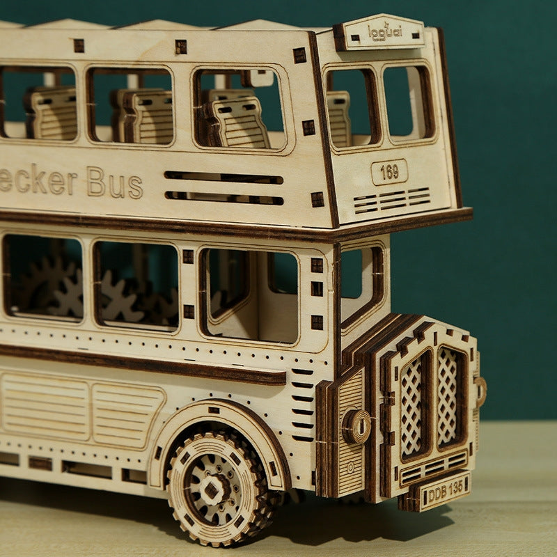3D Wooden Double-Decker Bus Puzzle for Kids - Educational Toy for Brain Development, Perfect for Travel, Birthday Gifts & Family Game Night