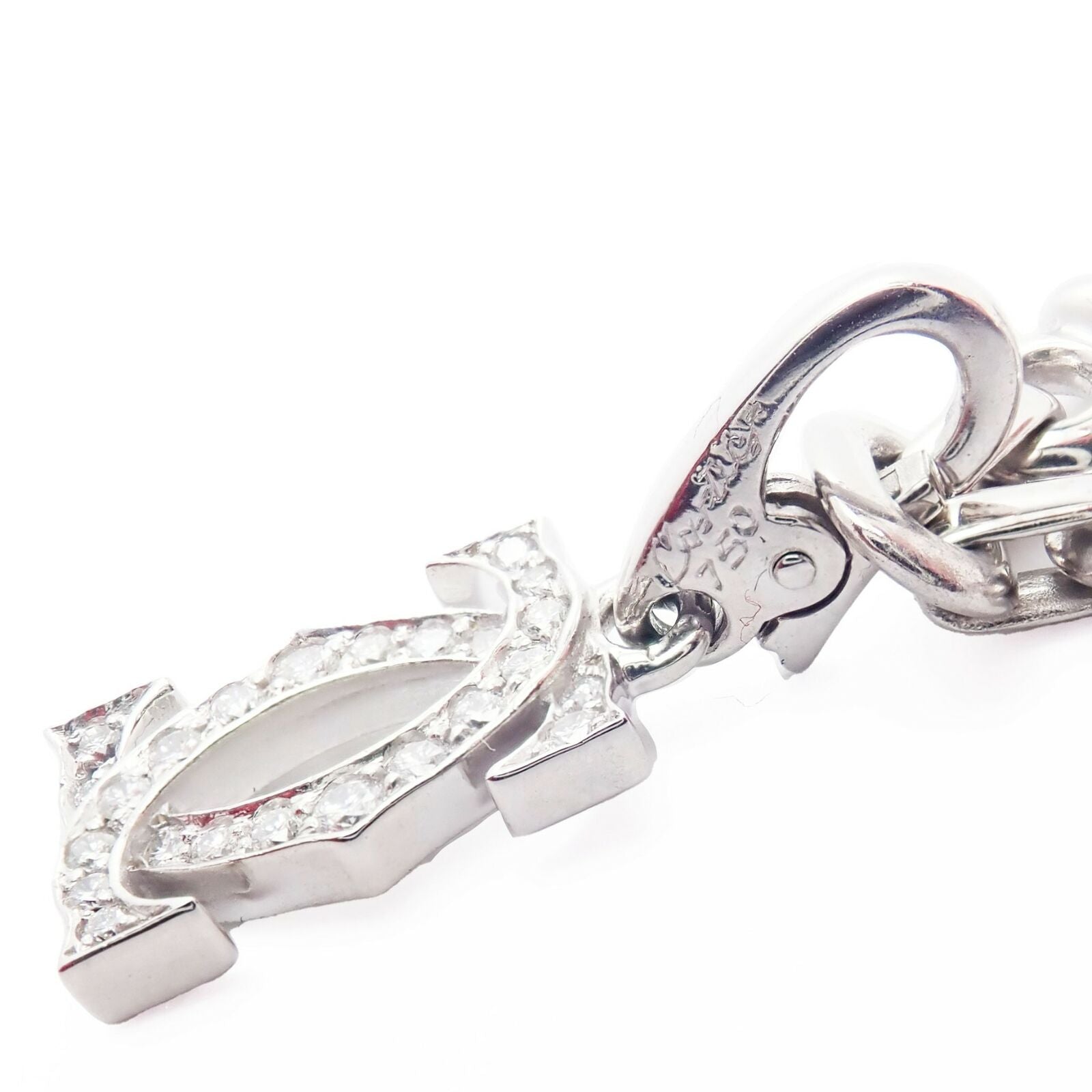 Authentic Cartier 18k White Gold 3 Charm Bracelet with Diamond Cross Double C's - Luxury Jewelry Gift for Women, Anniversary & Special Occasions