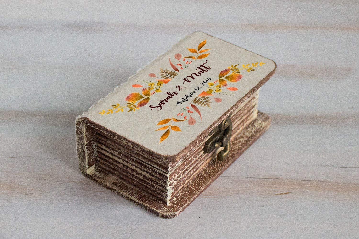 Personalized Wooden Ring Box for Fall Weddings - Autumn Wreath Design
