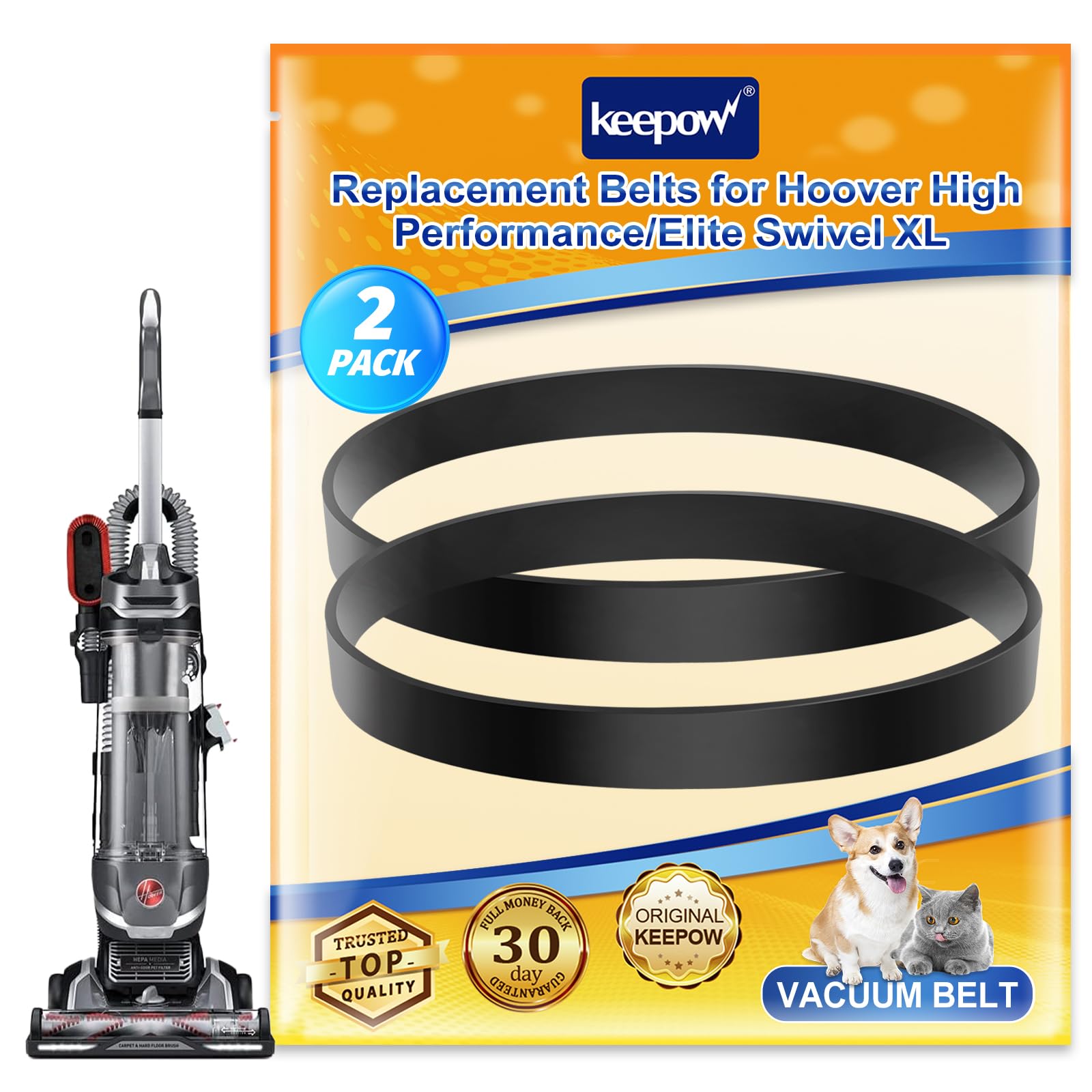 KEEPOW 2-Pack Replacement Belts for Hoover High Performance Vacuum Cleaner Elite Swivel XL Pet Upright Models UH75200, UH75210, UH75250, UH75110, UH75100, UH75150, UH75160 Series - Perfect for Pet Hair Removal and Deep Carpet Cleaning