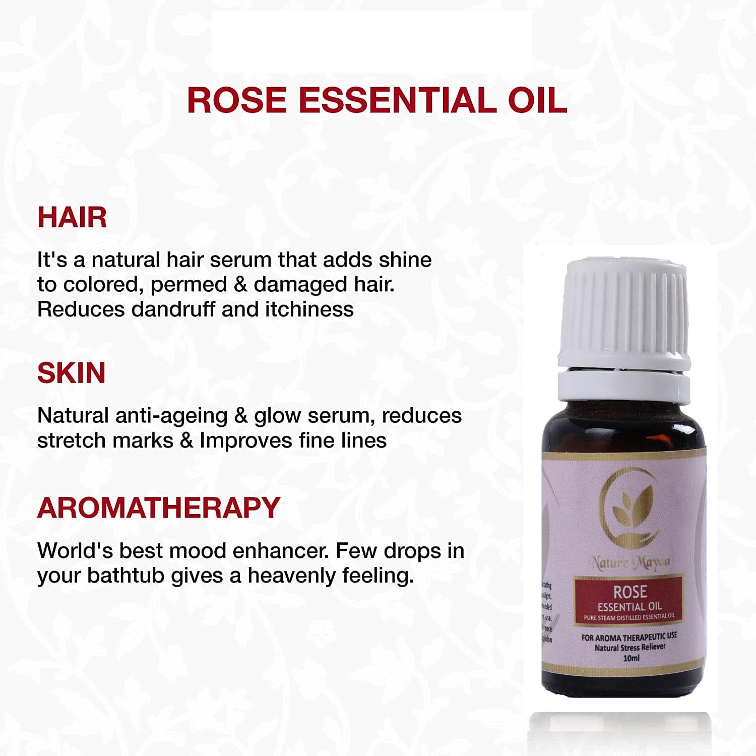 Pure Rose Essential Oil 10ml - Therapeutic Grade for Skin & Hair Care, Aromatherapy