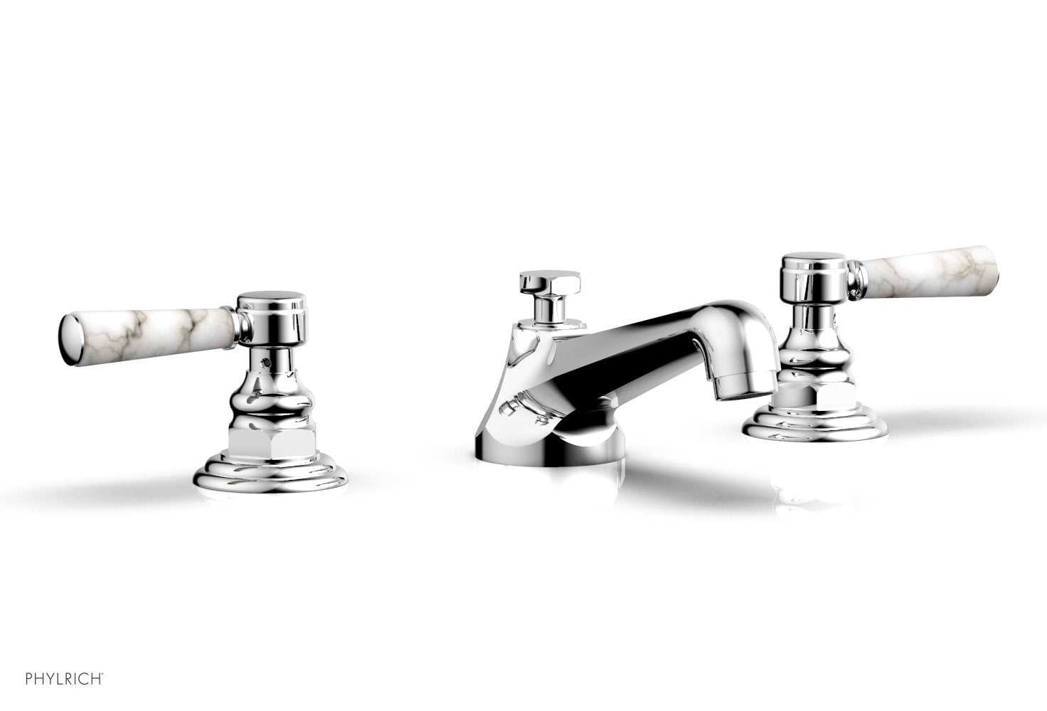 HEX TRADITIONAL Widespread Bathroom Faucet with White Marble Lever Handles - Model 500 03 | Perfect for Modern Bathroom Vanities and Powder Rooms