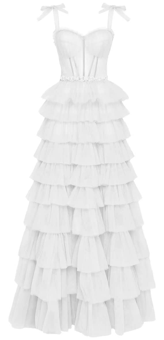 Beautyoung Long Tiered Tulle Homecoming Dress Floor Length Off Shoulder Beaded Prom Evening Gown for Women | Elegant Formal Wear for Dances, Weddings & Special Occasions