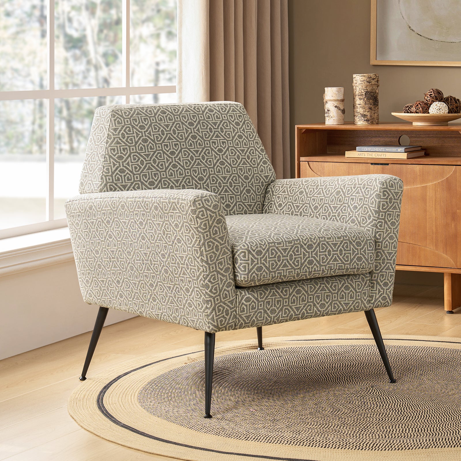 Modern Tony Geometric Pattern Armchair with Square Arms - Stylish Accent Chair for Living Room, Bedroom, or Office - Perfect for Small Spaces and Contemporary Decor