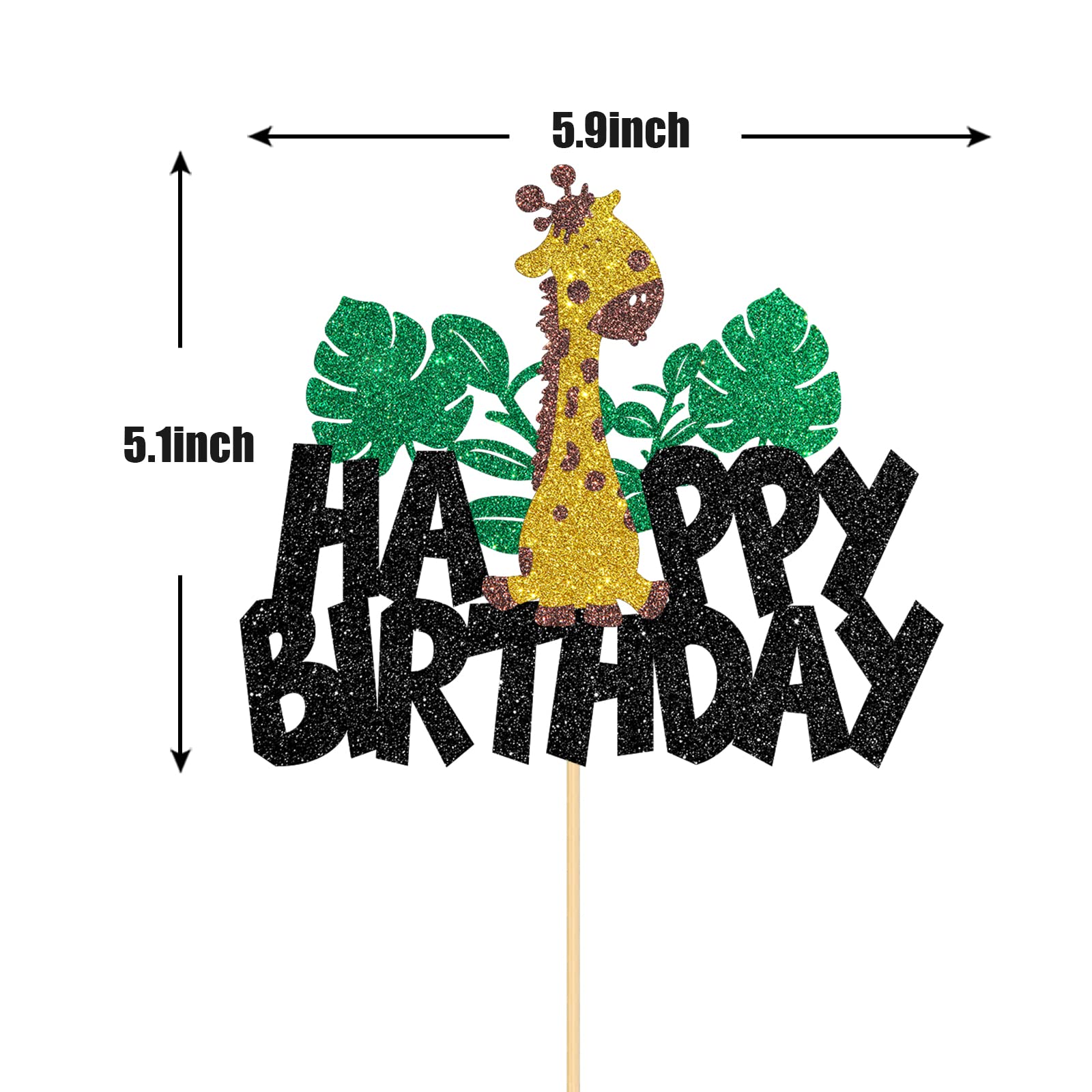 Giraffe Birthday Cake Topper - Zoo Themed Happy Birthday Decor for Kids, Boys & Girls 1st & 2nd Birthday Parties - Black Glitter Baby Shower Cake Decoration - Perfect for Jungle Theme, Safari Birthday Cakes & Wild Animal Party Supplies