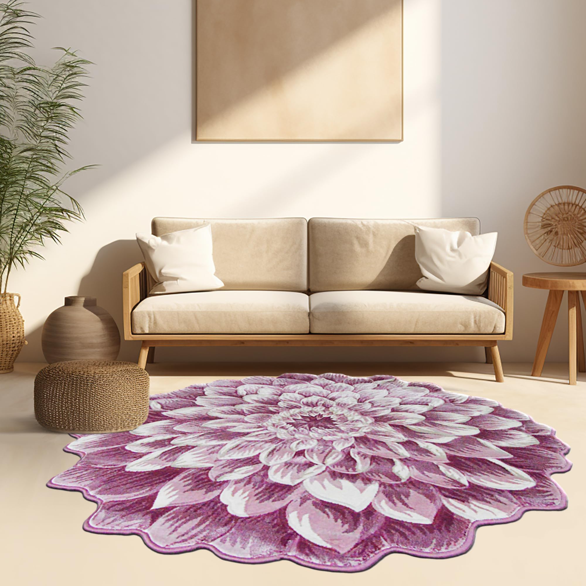 5ft Round Flower Shaped Area Rug - Soft Plush Circle Carpet for Bedroom, Living Room & Nursery - Girly Pink Home Decor (303) - Perfect for Boho Chic Decor, Kids Room & Cozy Floor Seating