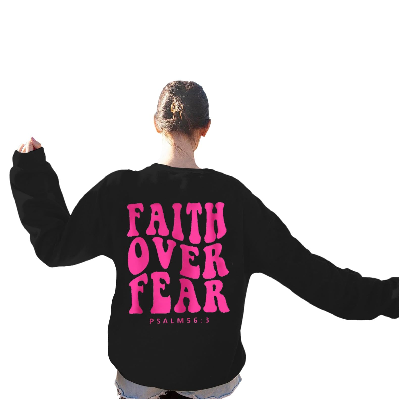 Faith Over Fear Oversized Sweatshirt for Women - Cozy Round Neck Pullover Hoodie with Long Sleeves | Perfect for Fall Fashion, Casual Outfits & Lounge Wear