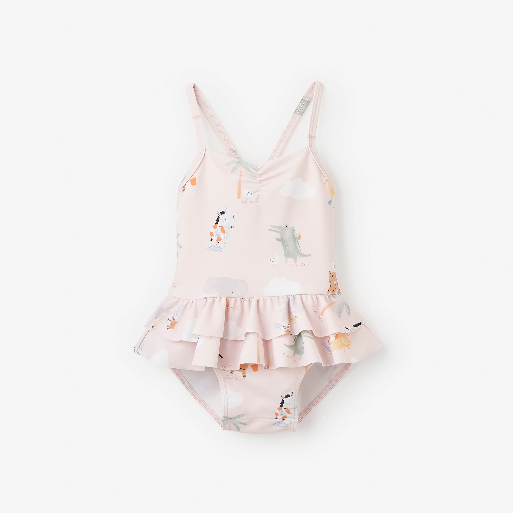 Pale Pink Seaside Safari Baby Ruffle Swimsuit - Adorable Ruffled One-Piece Bathing Suit for Toddler Girls - Perfect for Beach Vacations, Pool Parties & Summer Photoshoots