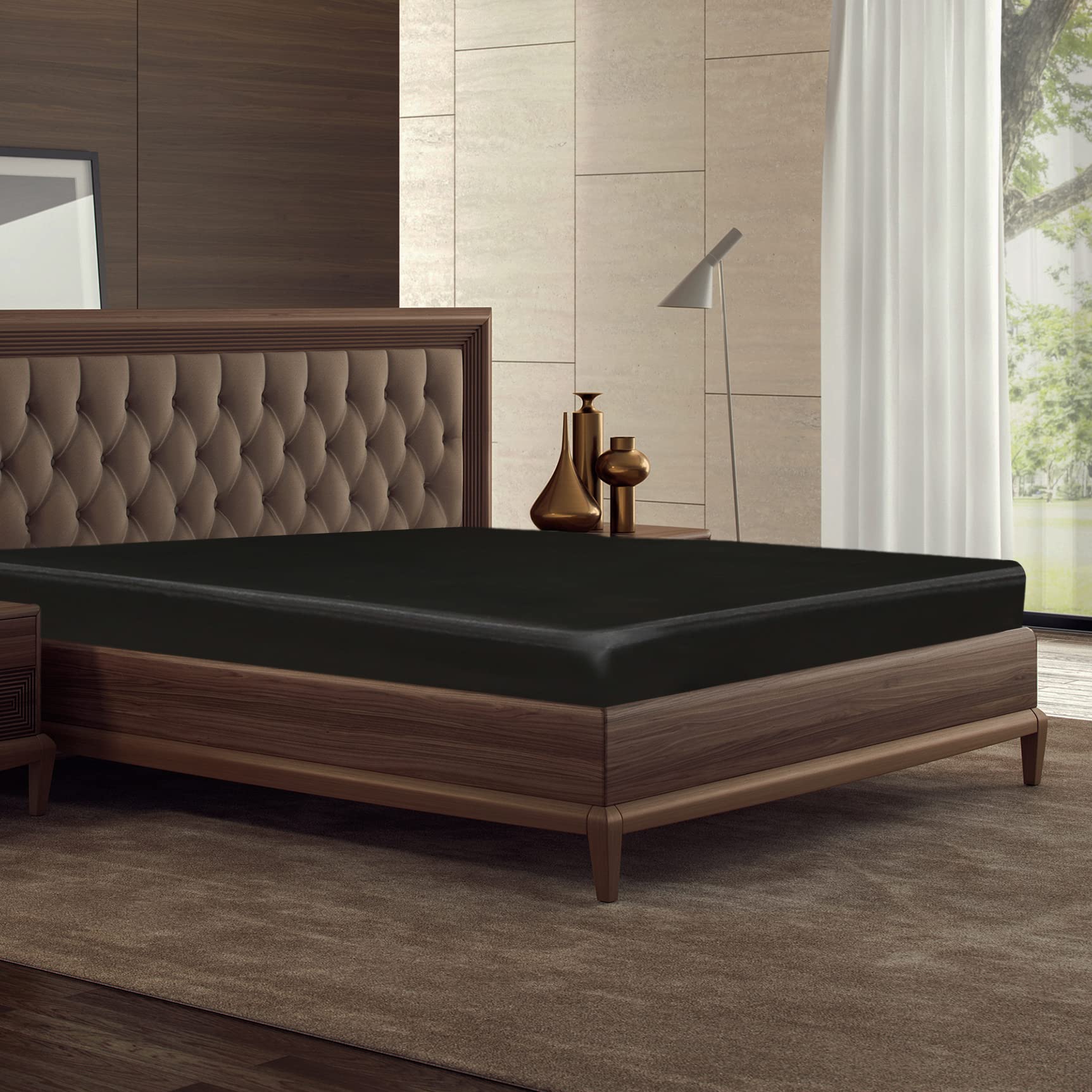 Silk Satin Black Twin Fitted Sheet - Deep Pocket 16