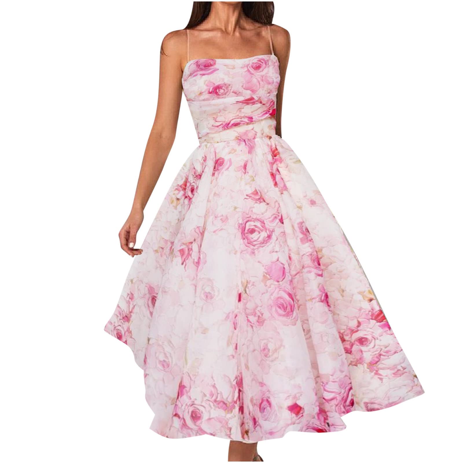 Floral Chiffon Wedding Guest Dress for Women - Elegant Sleeveless Midi Cocktail Dress for Parties, Dates & Special Occasions | Perfect for Bridal Showers, Garden Weddings & Evening Events