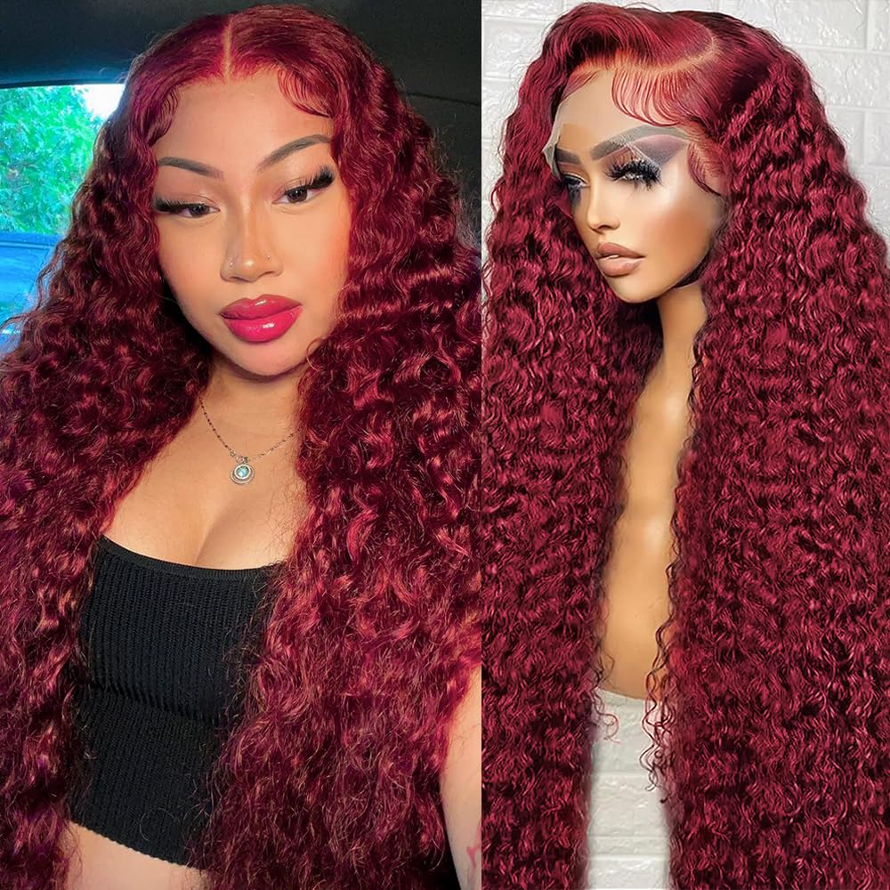 99J Burgundy Lace Front Wigs Human Hair - 13x6 HD Lace Frontal Deep Wave Wig, Pre-Plucked 200% Density Wine Red Colored 26 Inch Glueless Wig with Baby Hair | Perfect for Cosplay, Daily Wear & Special Occasions