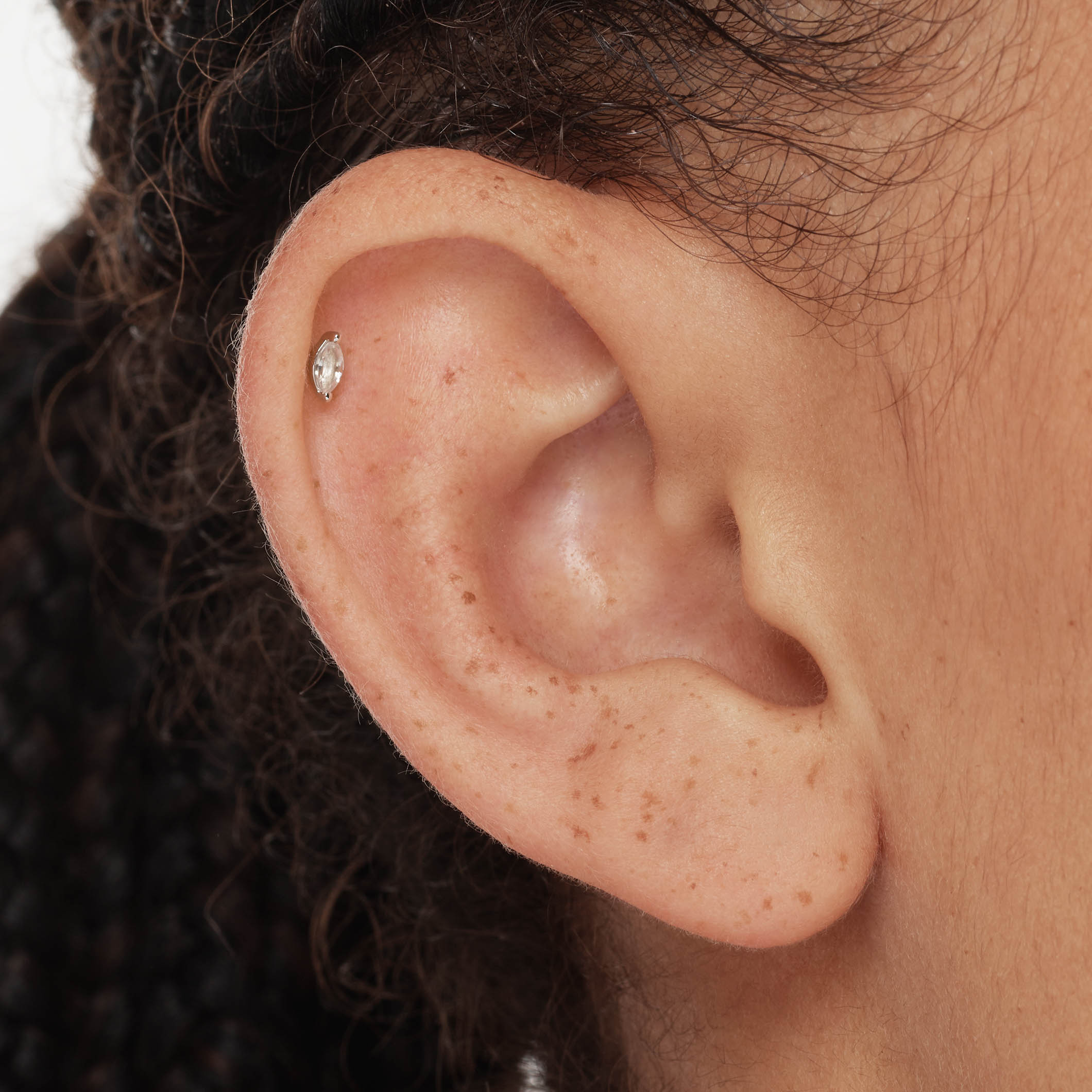 White Sapphire Marquise Helix Single Stud Earrings in Sterling Silver - Perfect for Everyday Wear & Special Occasions