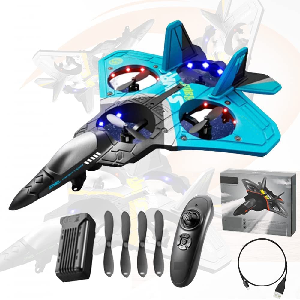 V17 Jet Fighter Stunt RC Airplane - 2.4GHz Remote Control Airplane Toy with 360° Flips & LED Lights | High-Speed Outdoor Flight Glider for Kids & Adults | Perfect Birthday Gift for Aviation Enthusiasts (Blue)