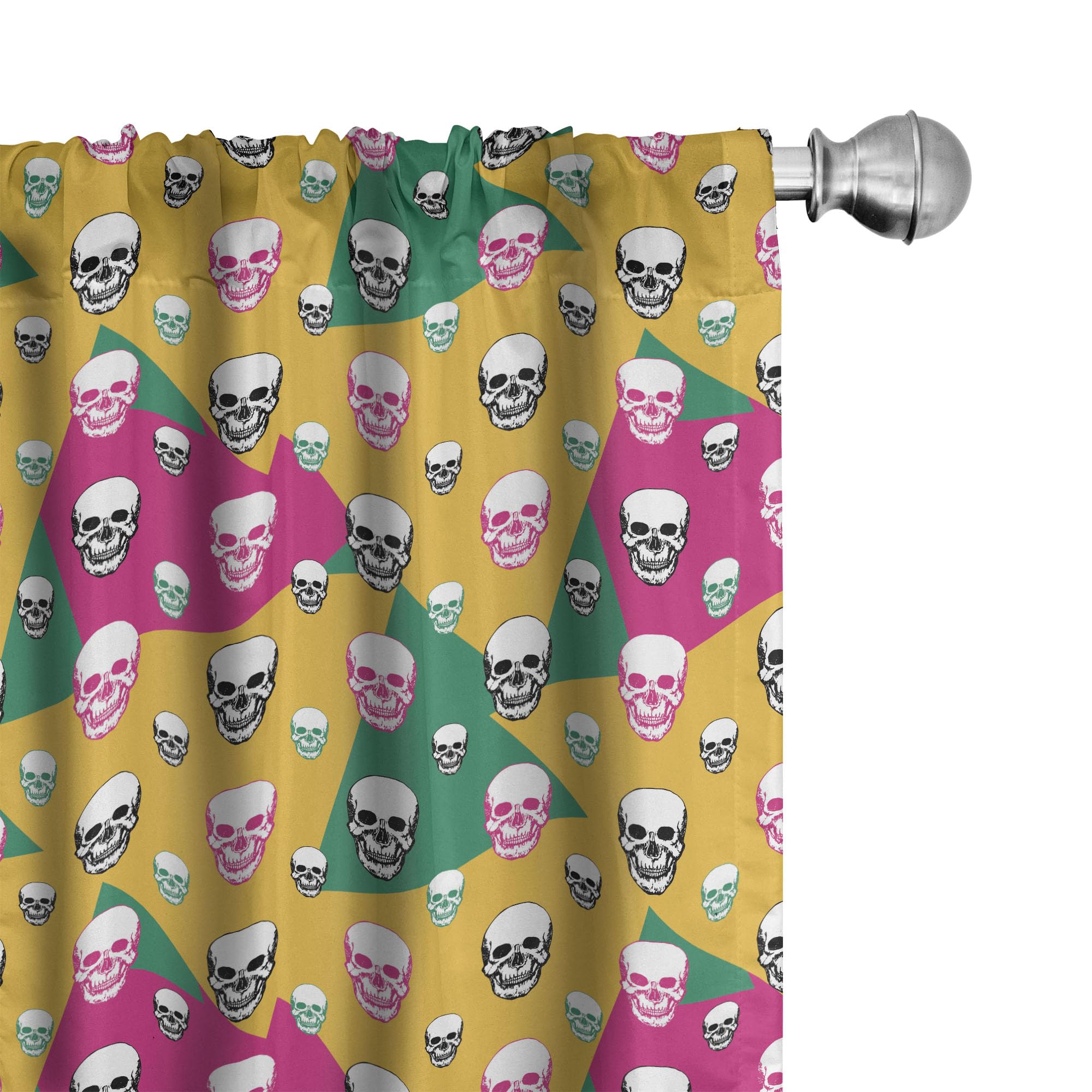 Ambesonne Skull Window Curtains - Gothic Head Bones Print on Geometric Triangle Pattern, Lightweight Blackout Drapes 2-Panel Set with Rod Pocket (28