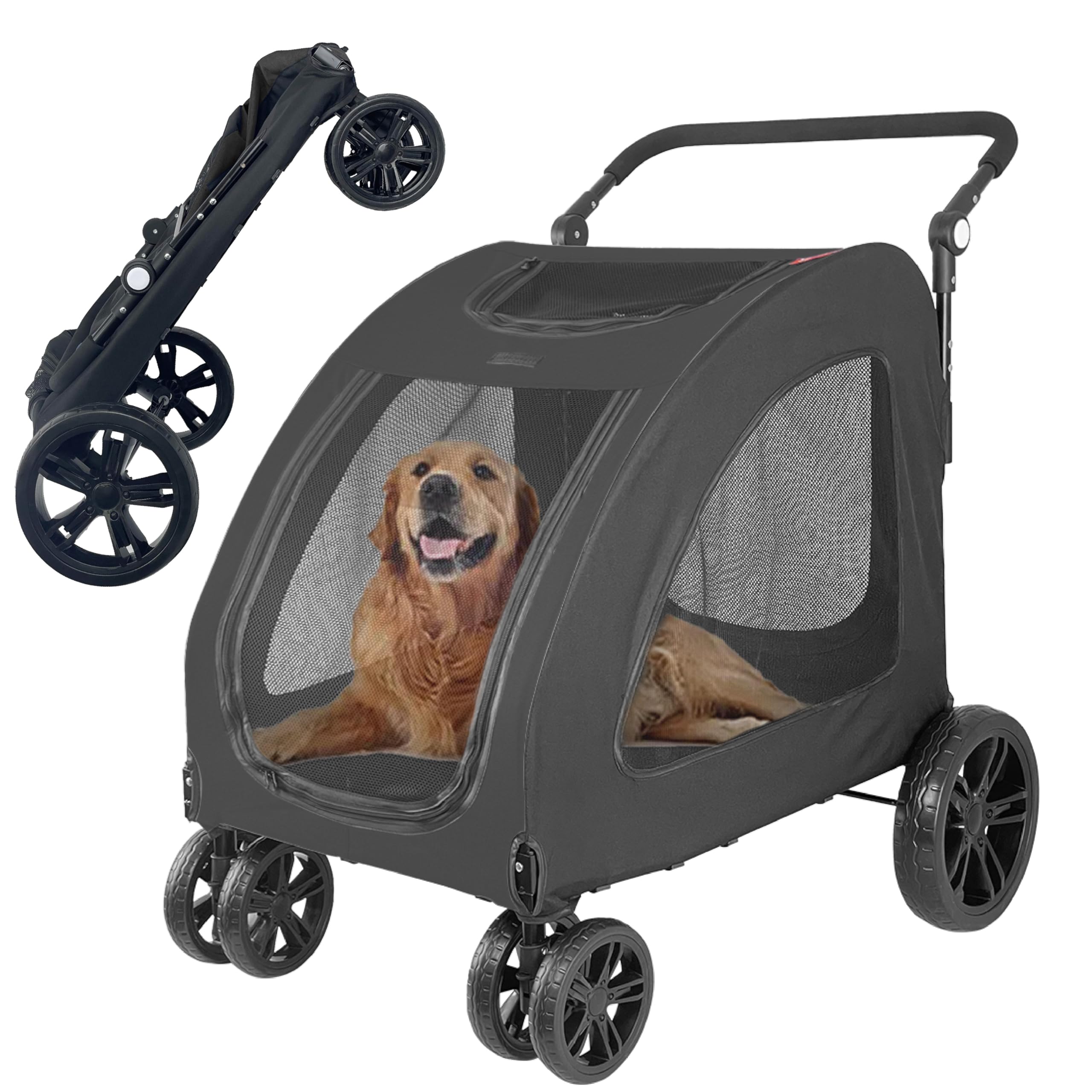 Foldable Pet Jogger Stroller for Large Dogs up to 110 lbs - Heavy Duty Universal Wheel Dog Stroller for Single or Multiple Medium & Large Breed Dogs (Black) | Perfect for Jogging, Walking, Shopping & Outdoor Adventures with Your Pet