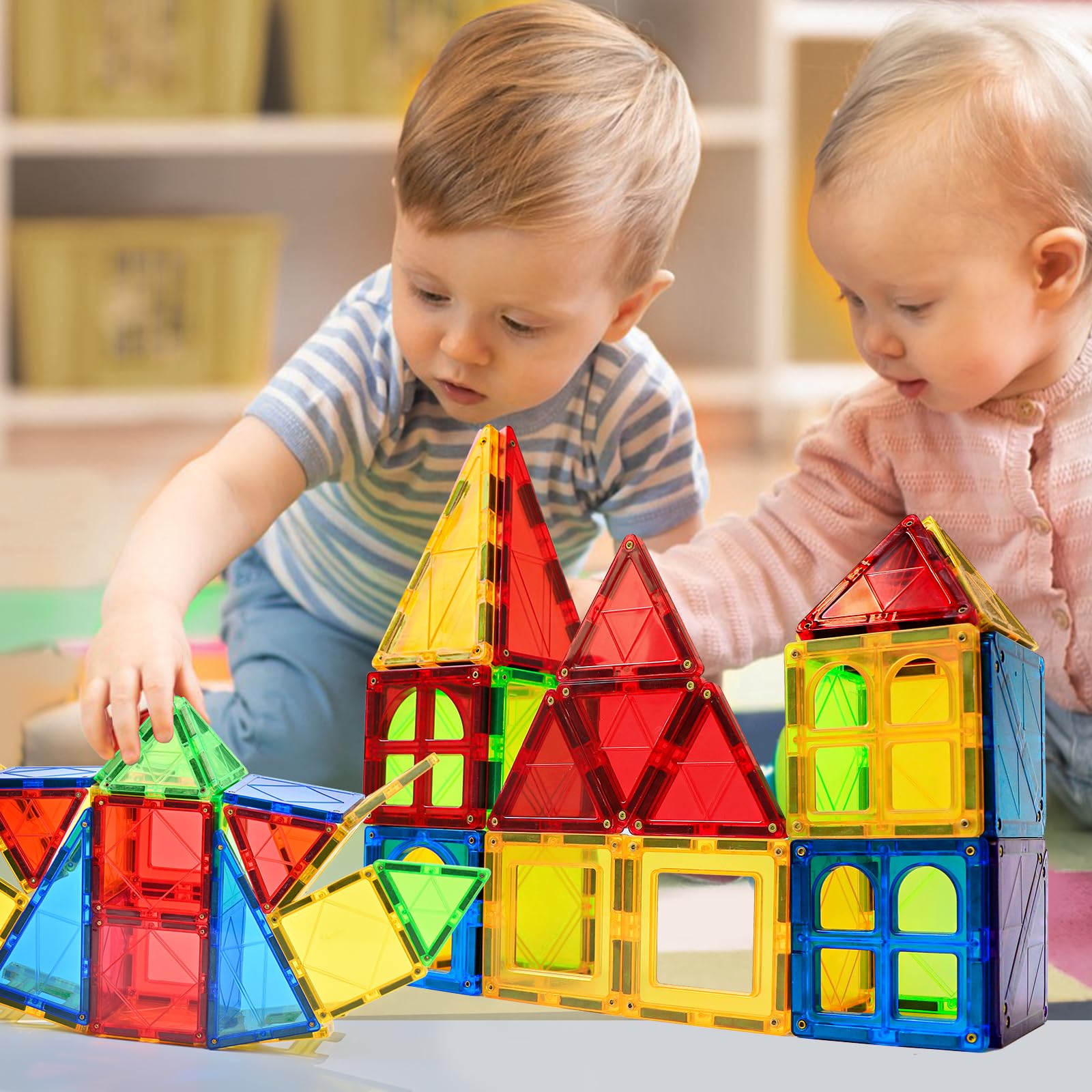 STEM Magnetic Tiles Toys for Kids - 32PCS Educational Building Blocks for Preschool Learning & Sensory Play
