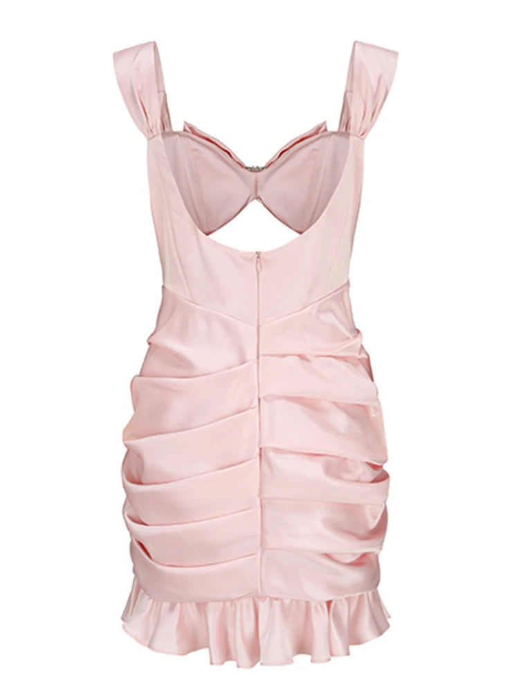 Elegant Backless Patchwork Bowknot Camisole Dress for Women - Square Collar, Sleeveless, High Waist with Diamond Spliced Folds - Perfect for Summer Parties, Date Nights & Beach Vacations