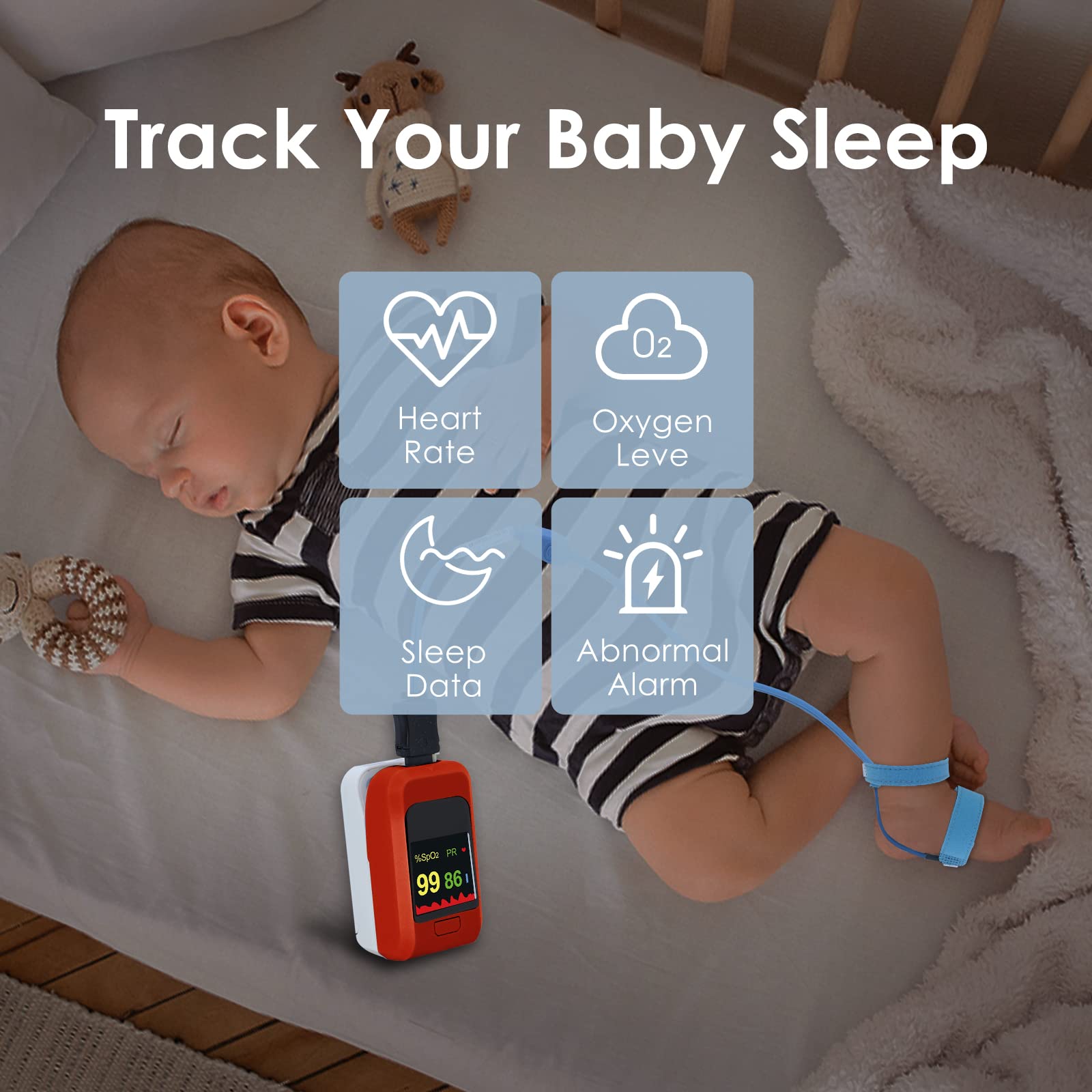 Bluetooth Baby Oxygen Monitor & Pulse Oximeter - Accurate Heart Rate & Oxygen Level Tracker for Infants 0-36 Months with Adjustable Foot Band | Perfect for Newborn Sleep Monitoring & Health Tracking