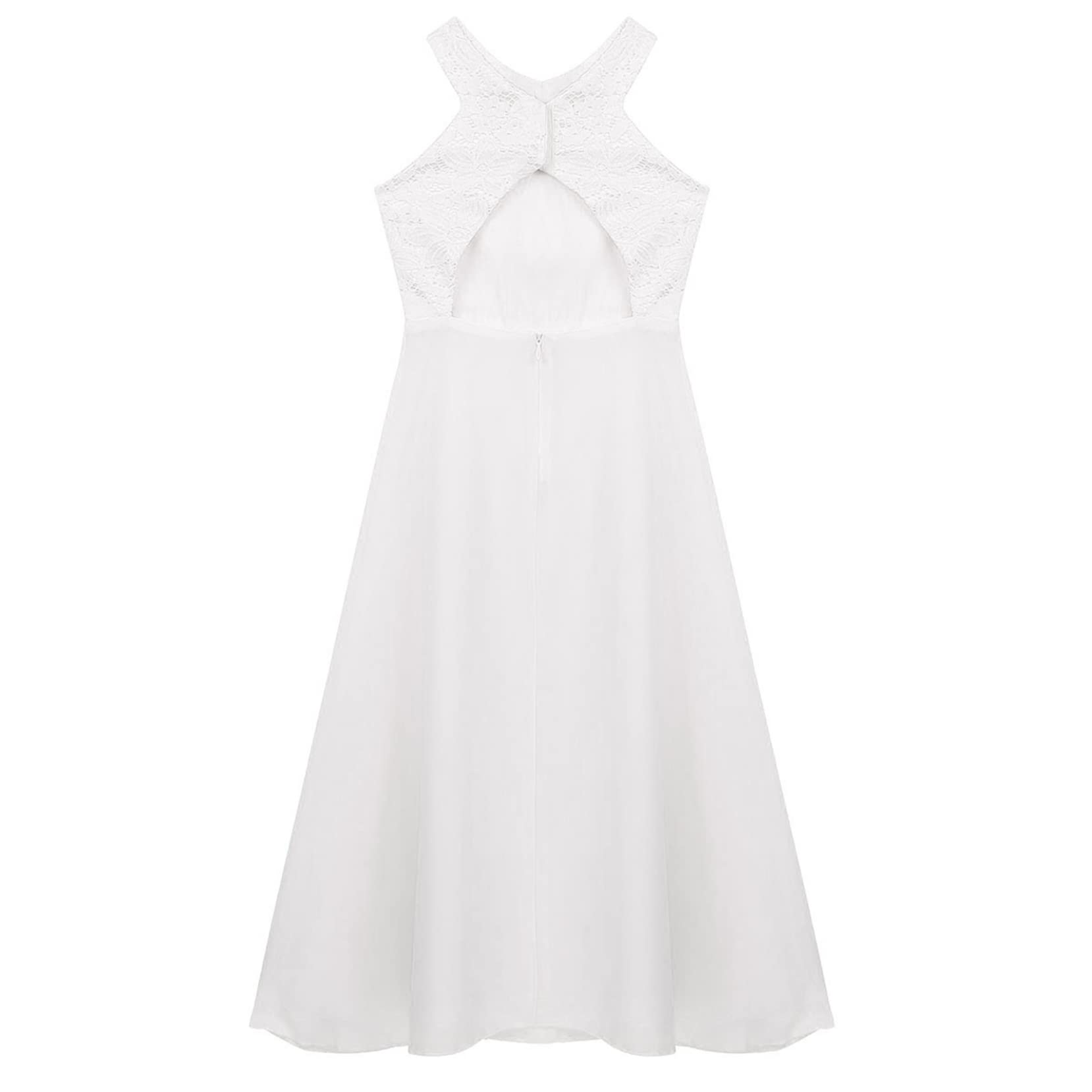 Yartina Girls Princess Floral Lace Halter Dress with Cutout Back - Elegant Pageant, Bridesmaid & Formal Party Gown for Special Occasions | Perfect for Weddings, Birthday Celebrations and Photo Shoots