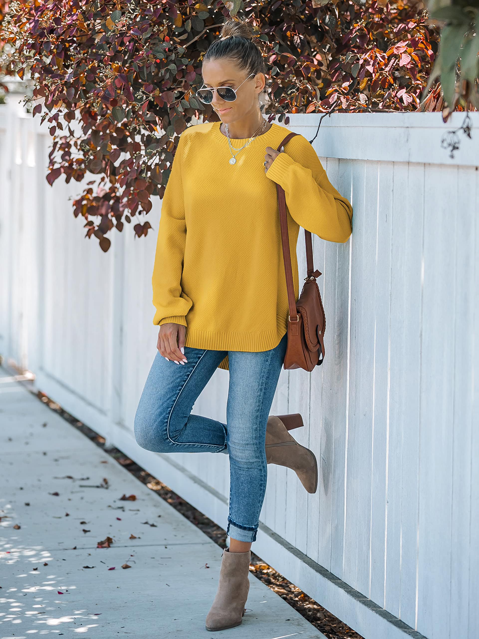 MEROKEETY Women's 2025 Fall Long Sleeve Crewneck Sweater - Soft Waffle Knit Pullover Jumper for Women | Cozy Autumn & Winter Fashion, Perfect for Office, Date Night and Casual Outfits