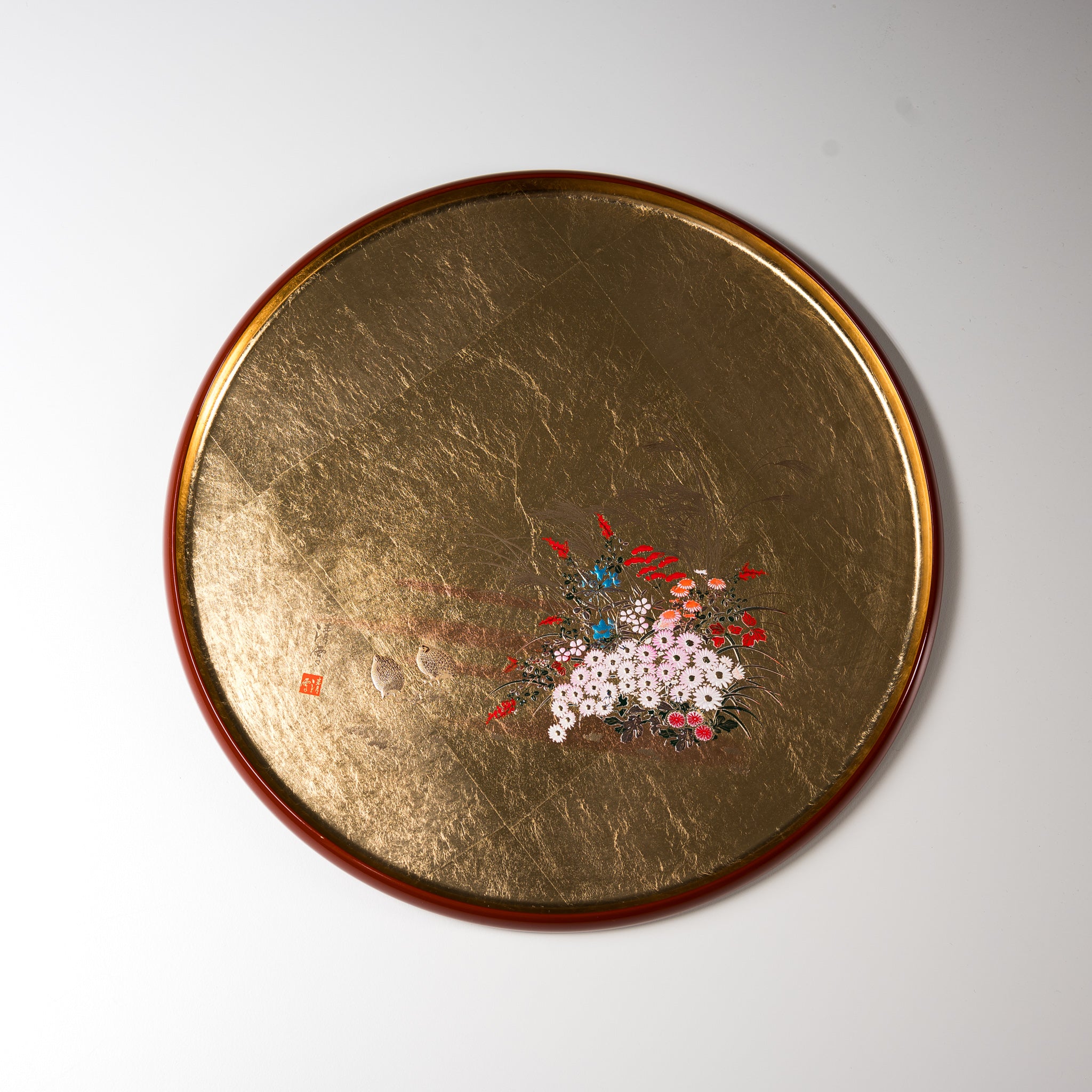 Handcrafted Modern Yamanaka Lacquerware Tray with Gold Flower Motif - 30cm Japanese Wooden Serving Tray for Tea Ceremony, Sushi Presentation & Home Decor