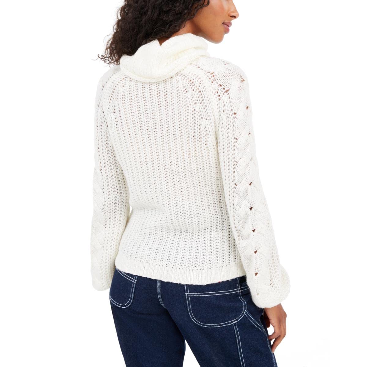 Planet Gold Women's Juniors Crochet Cowl Neck Sweater - White Size L | Cozy Winter Pullover for Casual Outings & Holiday Gatherings