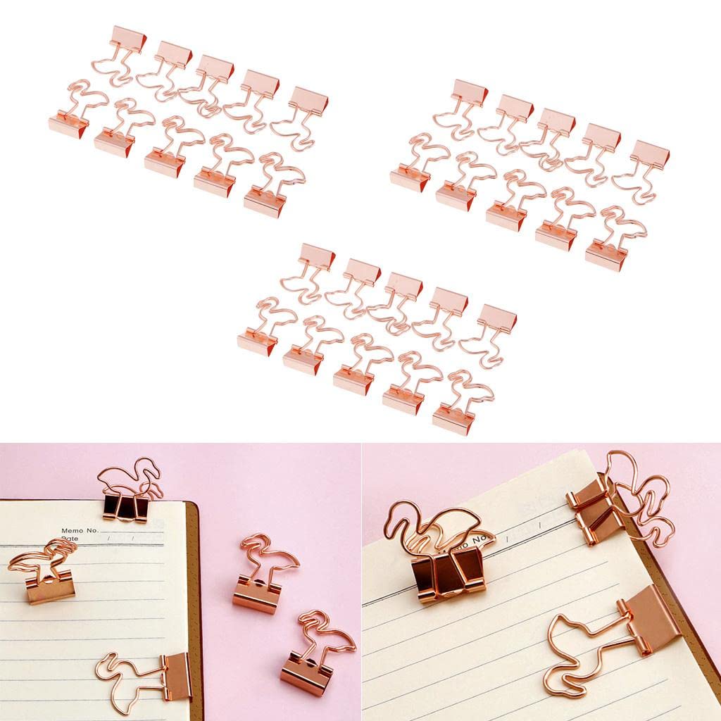 30 Pack Cute Flamingo Metal Foldback Binder Clips - Colorful Stationery Paper Clamps for Office, School, Home & Kitchen Organization - Perfect for Document Filing, Recipe Cards & Bulletin Boards