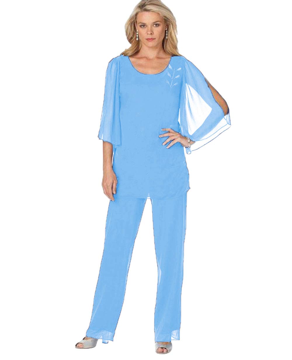 Elegant Mother of The Bride Pant Suits 2-Piece Set - Chiffon Wedding Guest Dress with Long Sleeves for Plus Size Women | Perfect for Weddings, Receptions & Formal Occasions