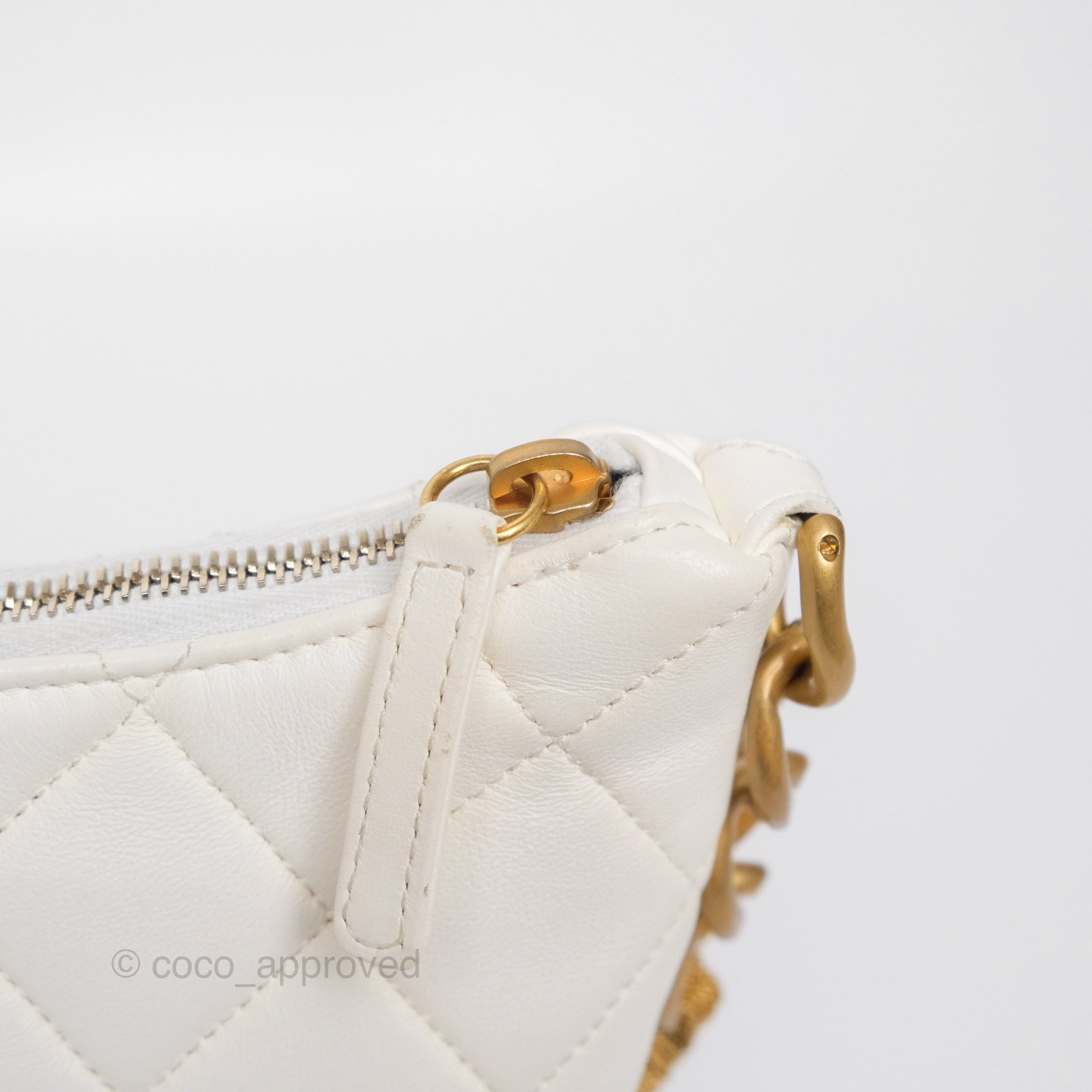 Chanel Quilted Lambskin Chain Hobo Bag in White with Aged Gold Hardware | Luxury Shoulder Bag for Women | Perfect for Parties, Weddings & Everyday Elegance
