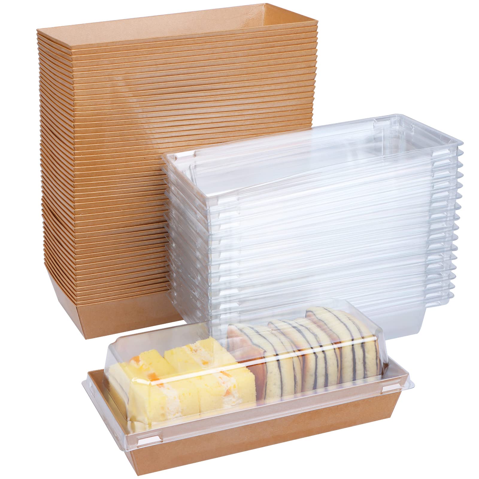 50-Pack Brown Cake Boxes with Lids - Eco-Friendly Sandwich & Swiss Roll Containers, Charcuterie Snack Boxes for Bakery, Cookies, Fruits, Cupcakes & Sushi - Perfect for Takeout, Parties & Food Gifting
