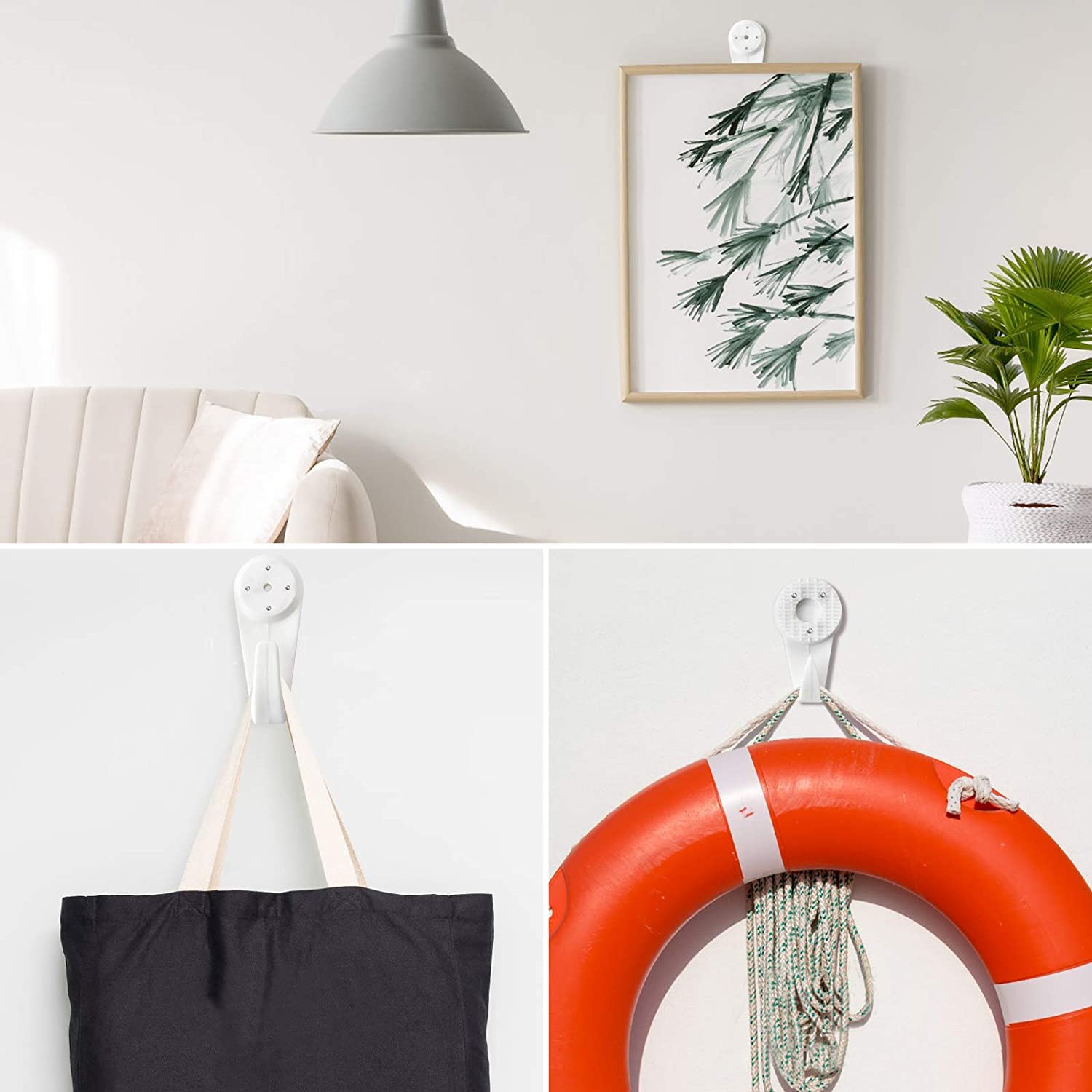 Professional Picture Hangers & Ceiling Hooks Kit - 20PCS White Photo Frame Hooks with Nails for Hanging Plants, Mugs, Wind Chimes, Utensils - Perfect for Home Decor, Gallery Walls & Outdoor Decorations