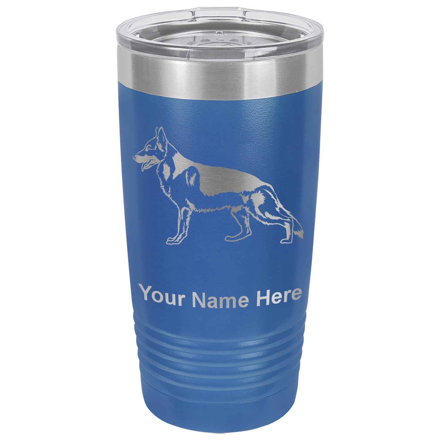 LaserGram 20oz Vacuum Insulated Stainless Steel Tumbler Mug with German Shepherd Dog Design - Personalized Engraving, Leakproof Lid, Keeps Drinks Hot/Cold for Hours - Perfect for Coffee, Tea, Hiking & Office Use (Dark Blue)